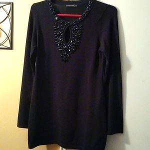 Women's Embellished Upper Stretch Black Sweater Top